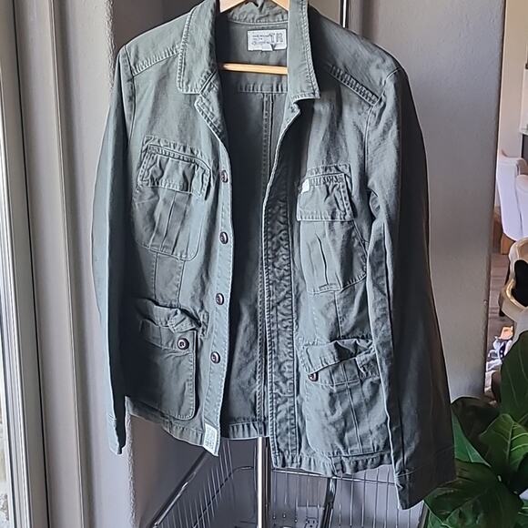 Women's True Religion Army Green Cargo Light Denim Military style Jacket Y2K - Picture 1 of 11